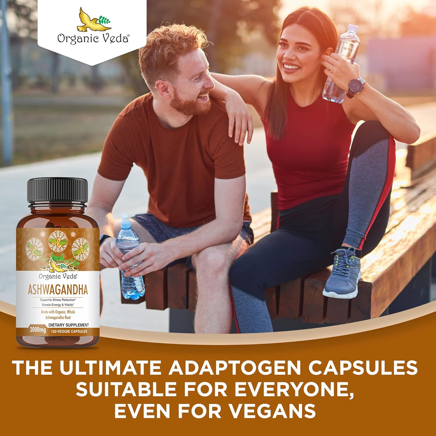 High Strength Organic Veda Ashwagandha Capsules with Black Pepper Extract - 100% Pure Root Supplement for Energy, Immunity, and Mood - Vegan - 120 Capsules