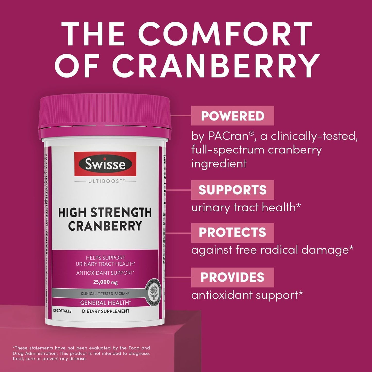 High Strength PACran Cranberry Extract Pills for UTI Support | 25000mg Supplement for Bladder & Kidney Health | 100 Softgels for Men & Women
