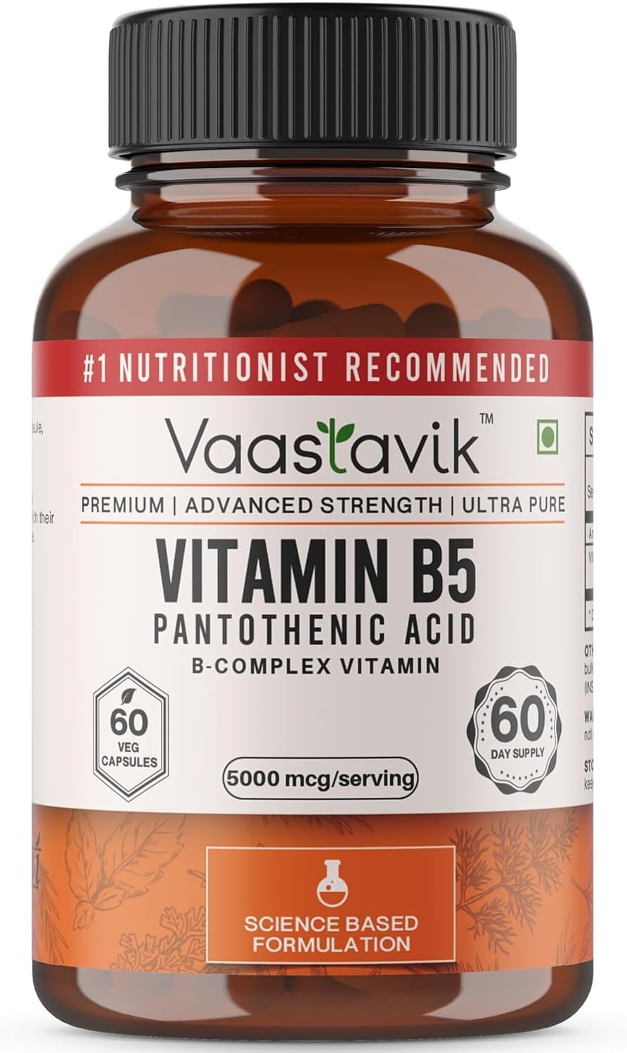 High Strength Pantothenic Acid Supplement 5000 Mcg - 60 Capsules