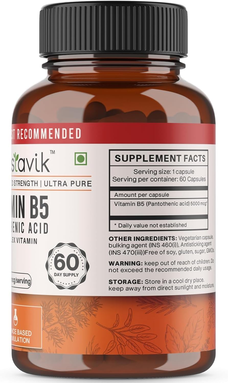 High Strength Pantothenic Acid Supplement 5000 Mcg - 60 Capsules