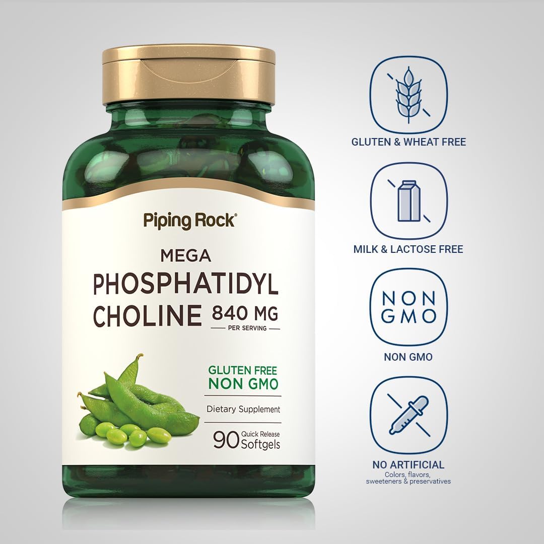 High Strength Phosphatidyl Choline Softgels 840mg - 90 Count - Non-GMO, Gluten Free - Soy Lecithin Source