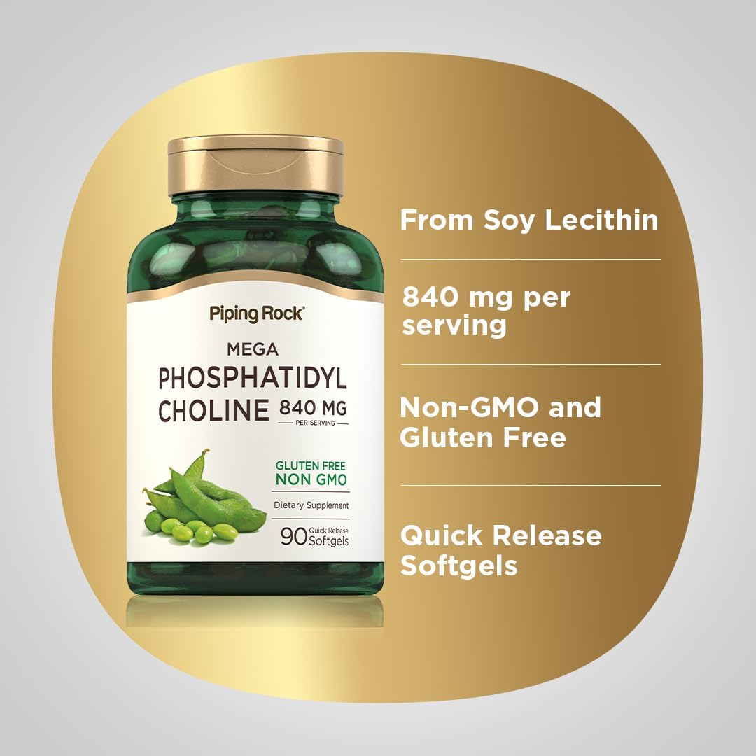 High Strength Phosphatidyl Choline Softgels 840mg - 90 Count - Non-GMO, Gluten Free - Soy Lecithin Source