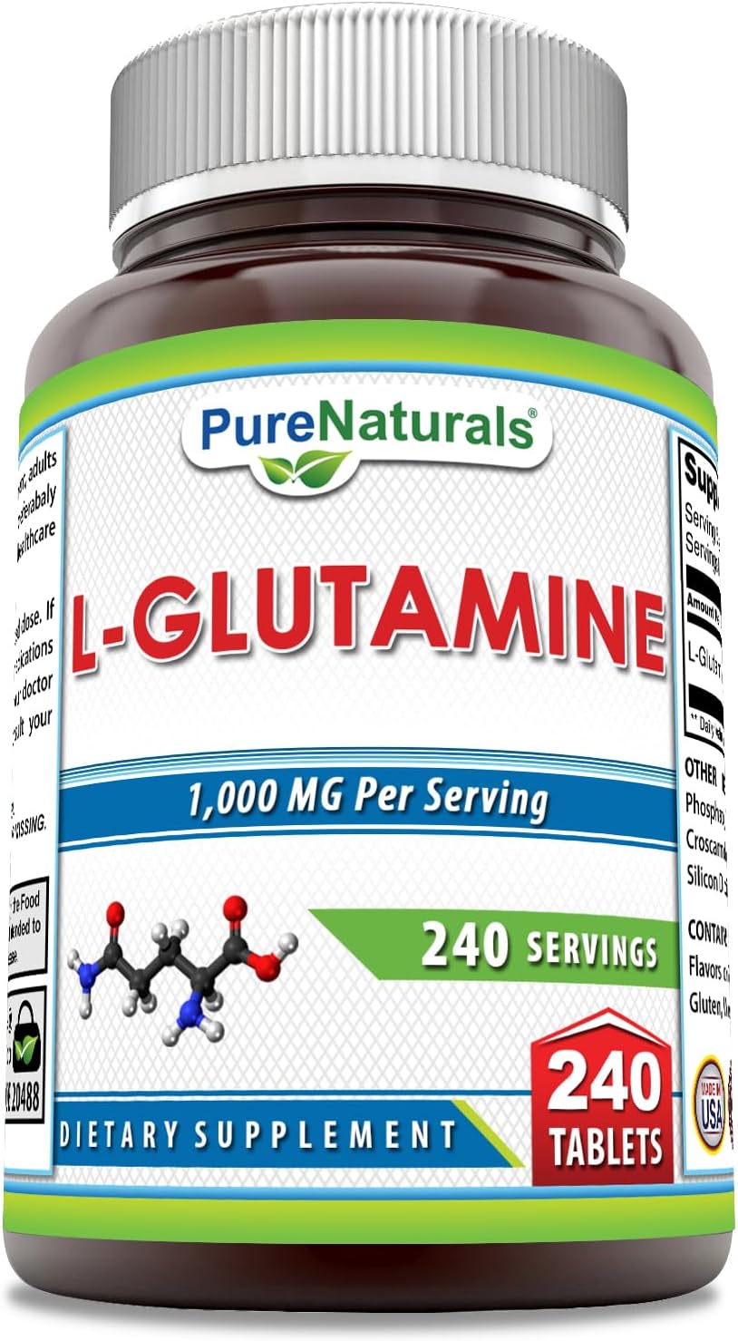 High Strength Pure Naturals L-Glutamine Supplement - 1000mg, 240 Tablets - Non-GMO, Gluten Free - USA Made