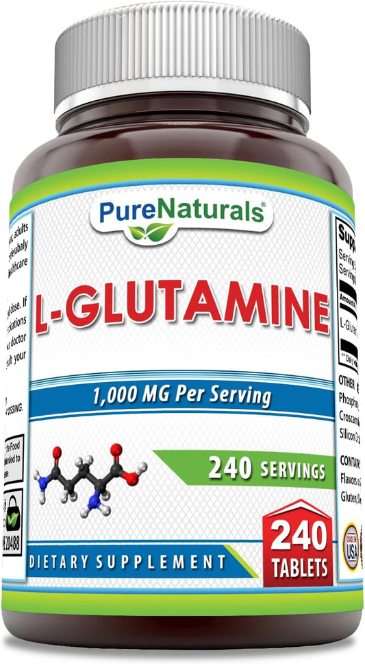 High Strength Pure Naturals L-Glutamine Supplement - 1000mg, 240 Tablets - Non-GMO, Gluten Free - USA Made