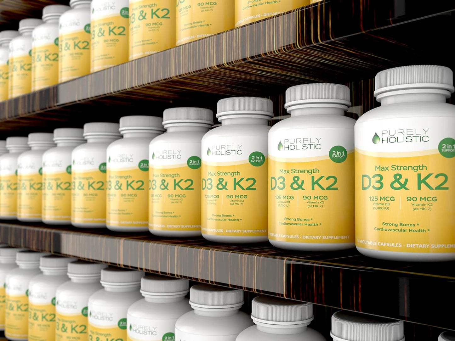 High Strength Purely Holistic Vitamin D3 and K2 Supplement - 4 Month Supply of 150 Vegetarian Capsules - Made in the USA - 125mcg D3 and 90mcg K2 MK7 - BoostGo Australia