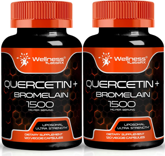 High Strength Quercetin with Bromelain Supplement for Immune & Heart Health - 1500mg Capsules for Men and Women - Supports Joint & Respiratory Health - 240 Count