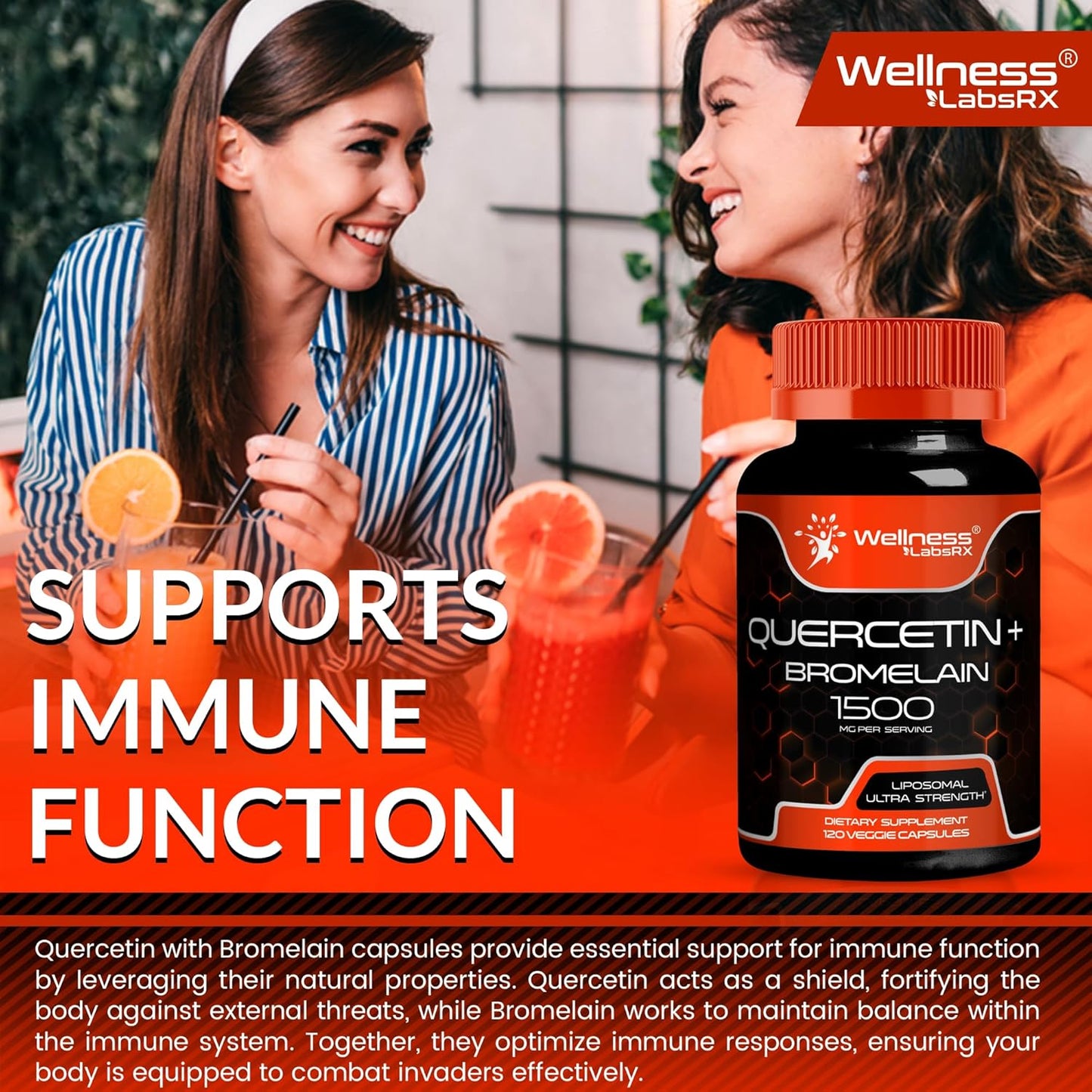 High Strength Quercetin with Bromelain Supplement for Immune & Heart Health - 1500mg Capsules for Men and Women - Supports Joint & Respiratory Health - 240 Count