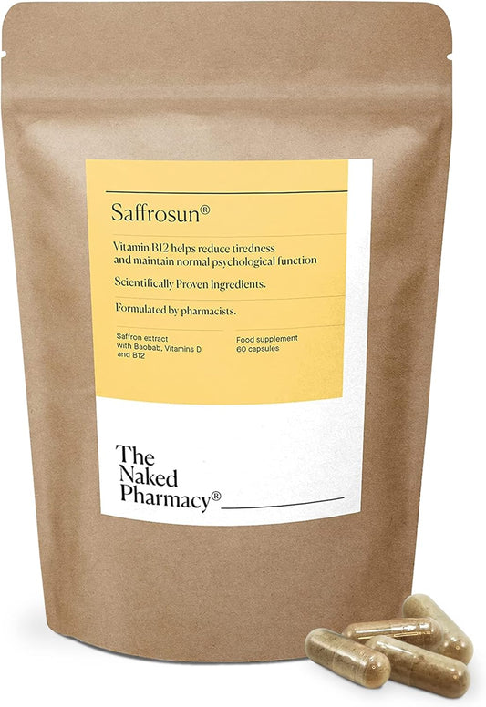 High Strength Saffrosun Saffron Supplements with Vitamin B12 for Fatigue & Menopause - 60 Vegan Capsules by The Naked Pharmacy