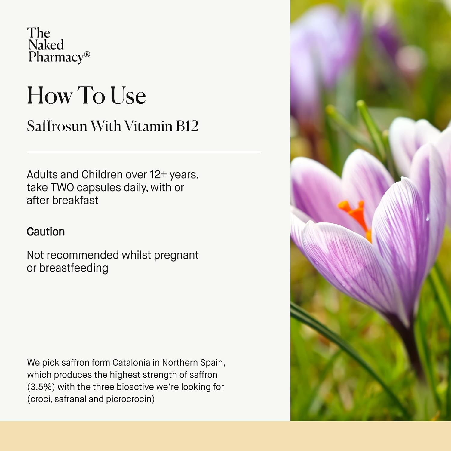 High Strength Saffrosun Saffron Supplements with Vitamin B12 for Fatigue & Menopause - 60 Vegan Capsules by The Naked Pharmacy