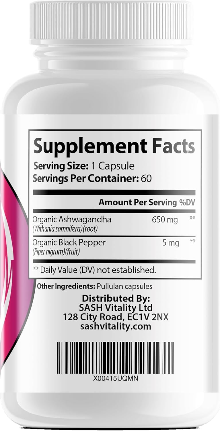 High Strength SASH Vitality Ashwagandha Capsules - 60 Capsules for Men & Women