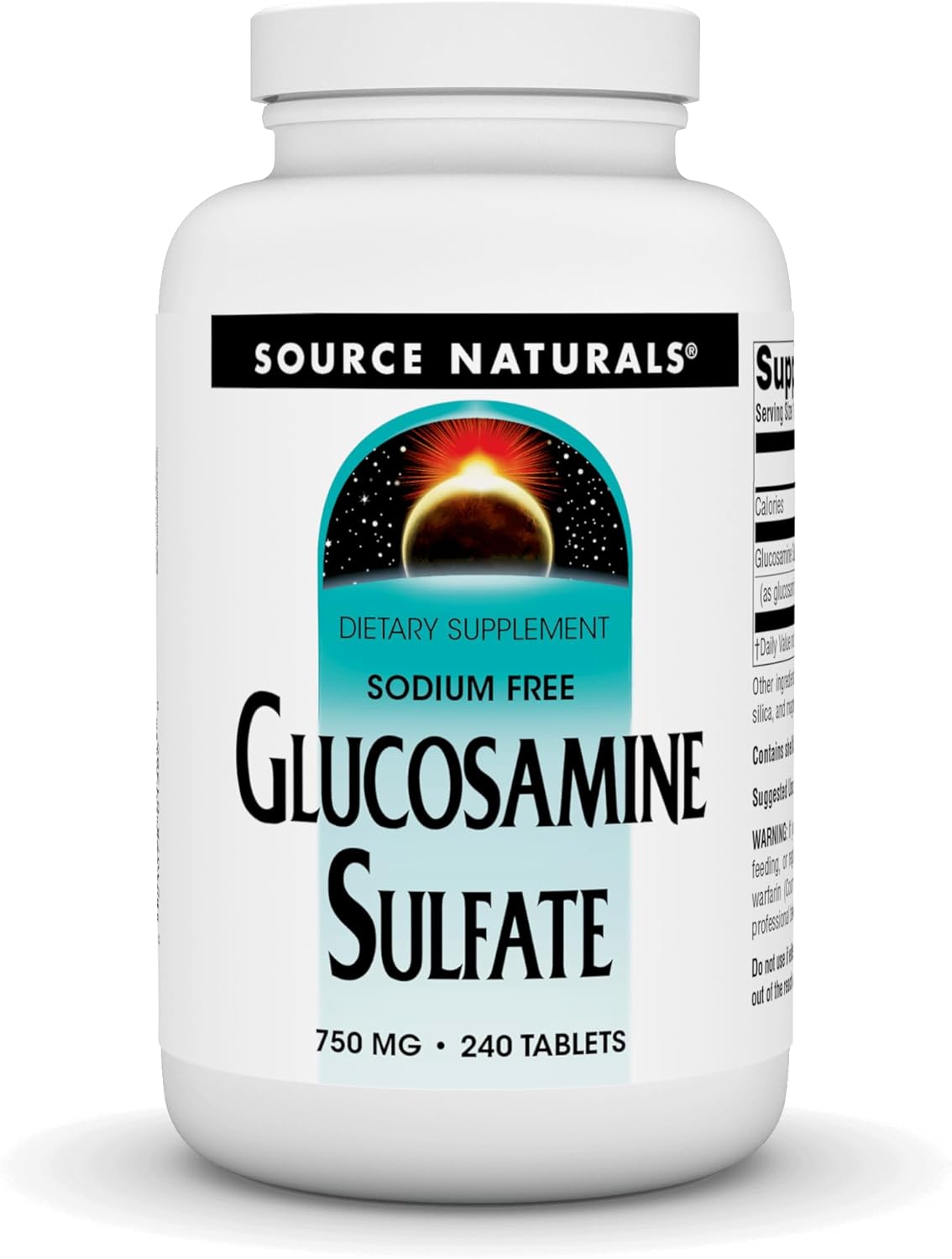 High Strength Sodium-Free Glucosamine Sulfate 750mg for Joint Health - 240 Tablets by Source Naturals