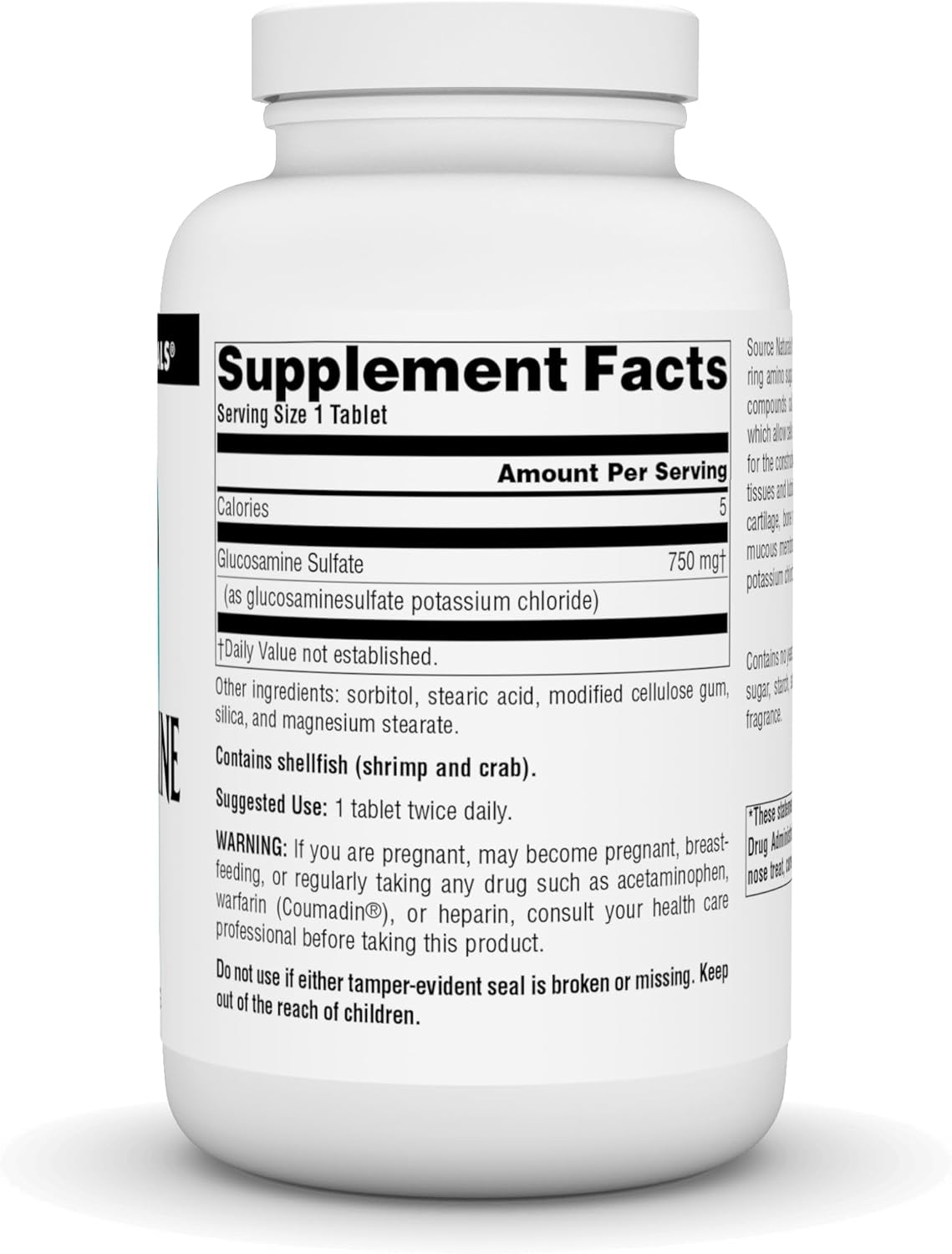 High Strength Sodium-Free Glucosamine Sulfate 750mg for Joint Health - 240 Tablets by Source Naturals