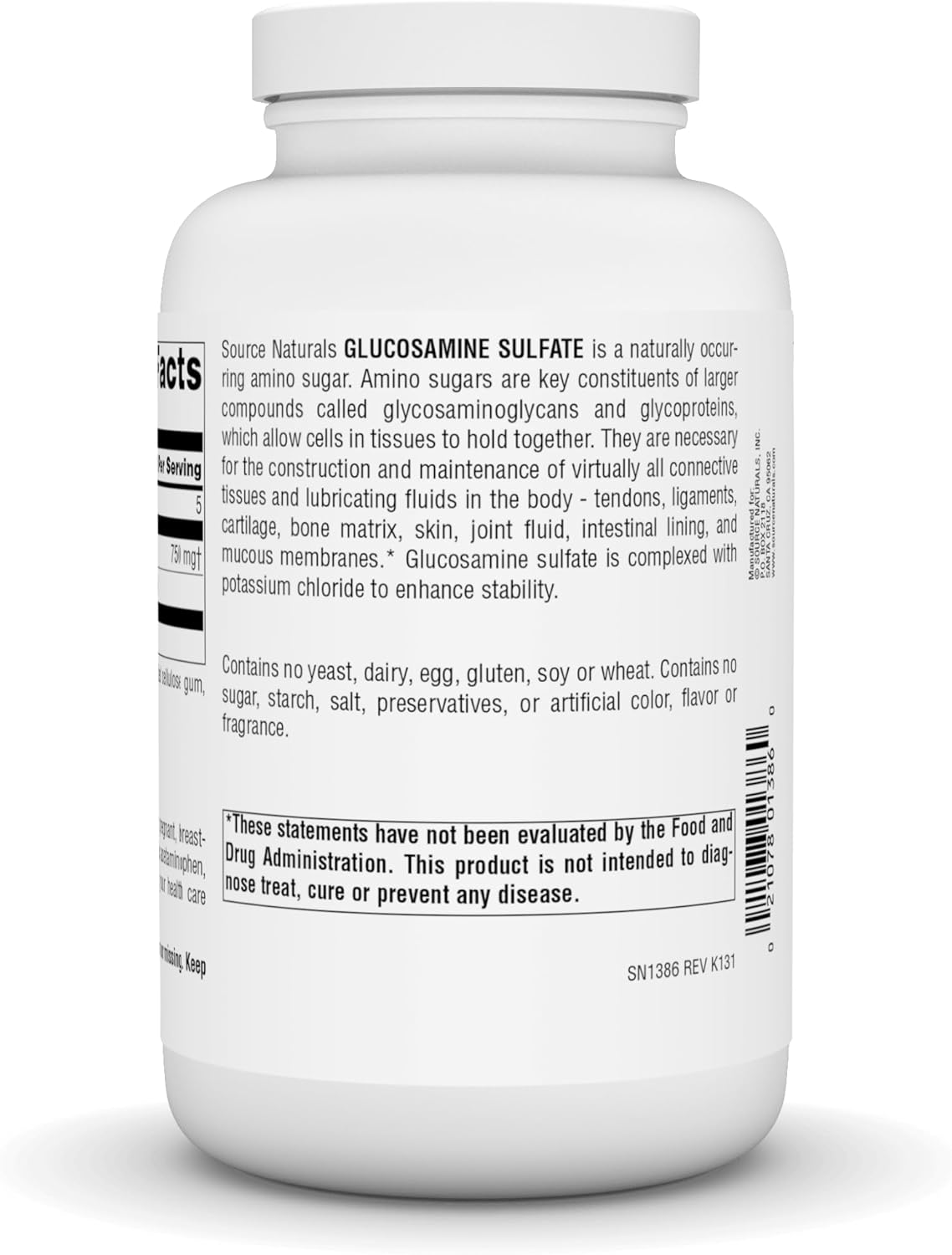 High Strength Sodium-Free Glucosamine Sulfate 750mg for Joint Health - 240 Tablets by Source Naturals
