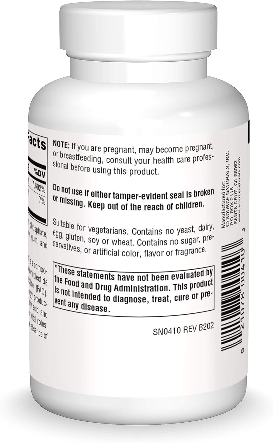 High Strength Source Naturals Vitamin B-2 Riboflavin 100 mg for Energy - 250 Tablets