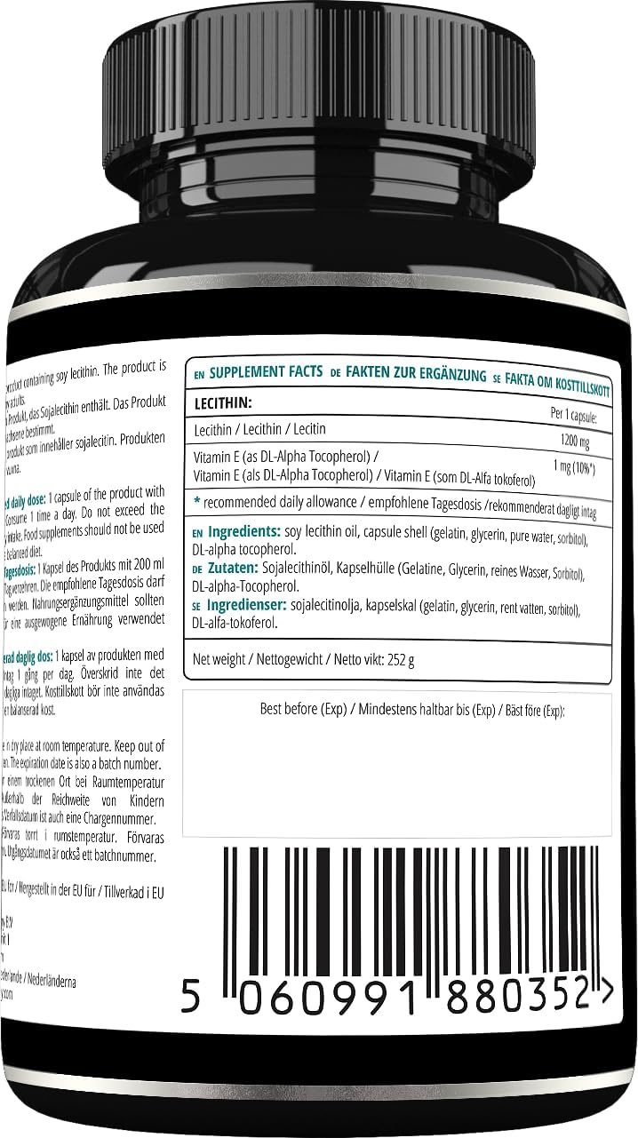 High Strength Soy Lecithin Supplement with Vitamin E - 180 Softgel Capsules - Supports Cognitive and Cardio Health - 6 Months Supply