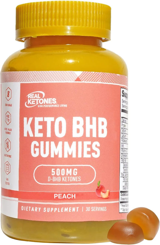 High Strength Sugar Free Peach Keto BHB Gummies with Exogenous Ketones for Enhanced Energy, Focus, and Diet Support - 30 Servings