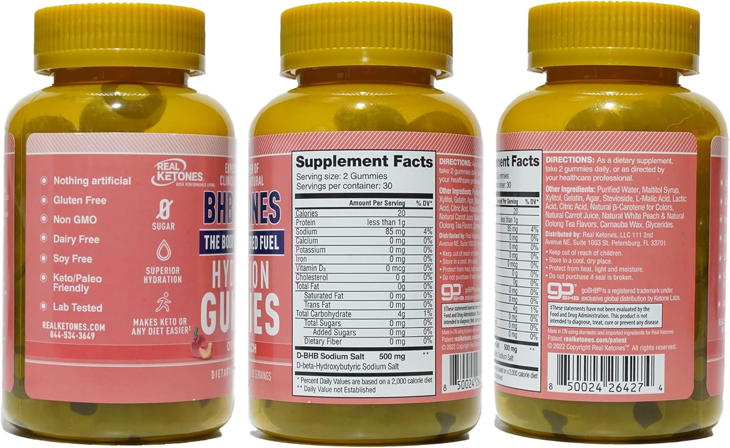 High Strength Sugar Free Peach Keto BHB Gummies with Exogenous Ketones for Enhanced Energy, Focus, and Diet Support - 30 Servings