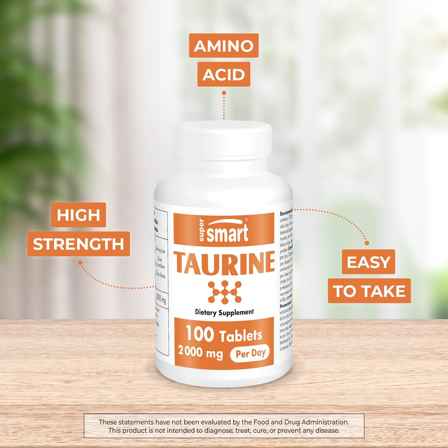 High Strength Taurine Supplement for Sports Nutrition - 2000mg Daily Dose - Amino Acid Tablets - Non-GMO & Gluten Free