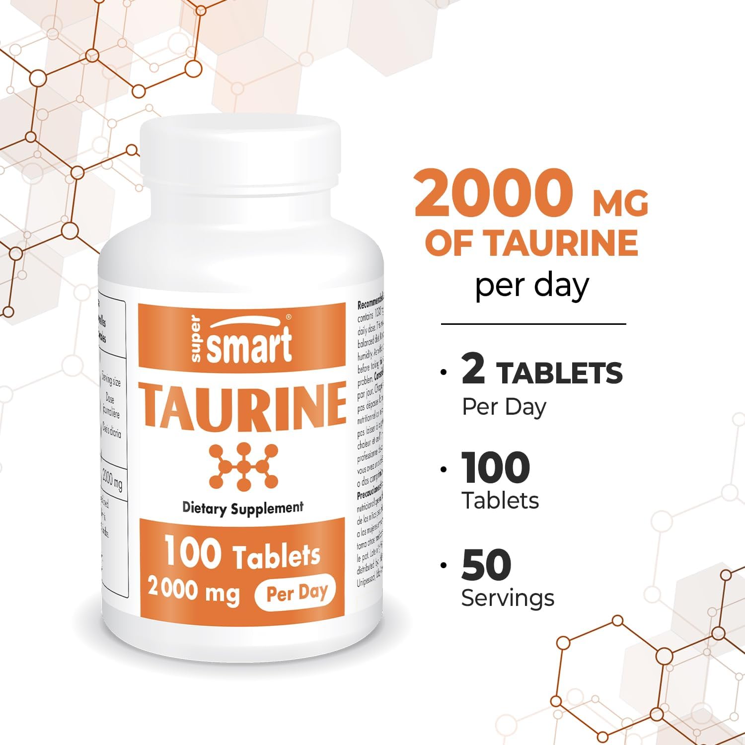 High Strength Taurine Supplement for Sports Nutrition - 2000mg Daily Dose - Amino Acid Tablets - Non-GMO & Gluten Free