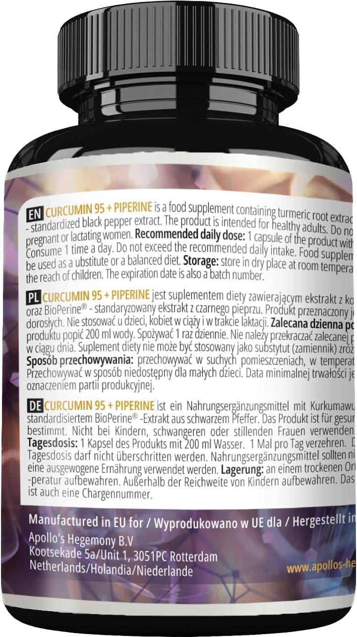High Strength Turmeric Root Extract Capsules with Piperine for Enhanced Absorption - 302mg Curcumin, 95% Extract, 120 Vegan Capsules, 4 Months Supply