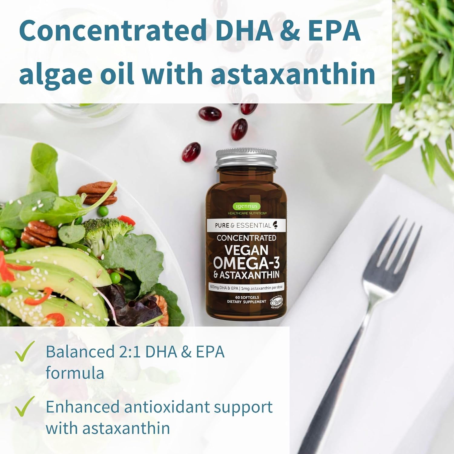 High Strength Vegan Omega-3 Algae Oil & B12 Bundle for DHA & EPA + Cherry Flavor Sublingual Spray