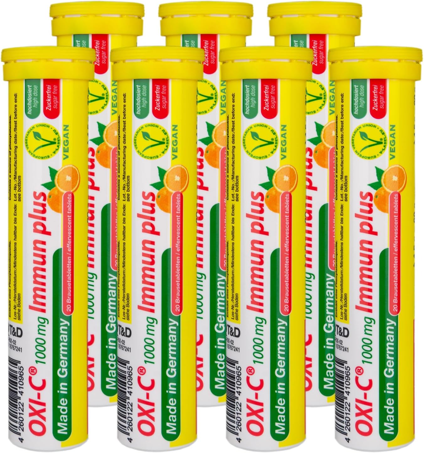 High Strength Vegan Vitamin C Effervescent Tablets - 1000mg - Orange Flavor - Made in Germany