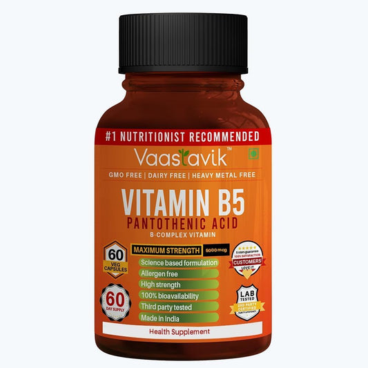 High Strength Vitamin B5 Supplement - Pantothenic Acid 5000 Mcg - 60 Capsules