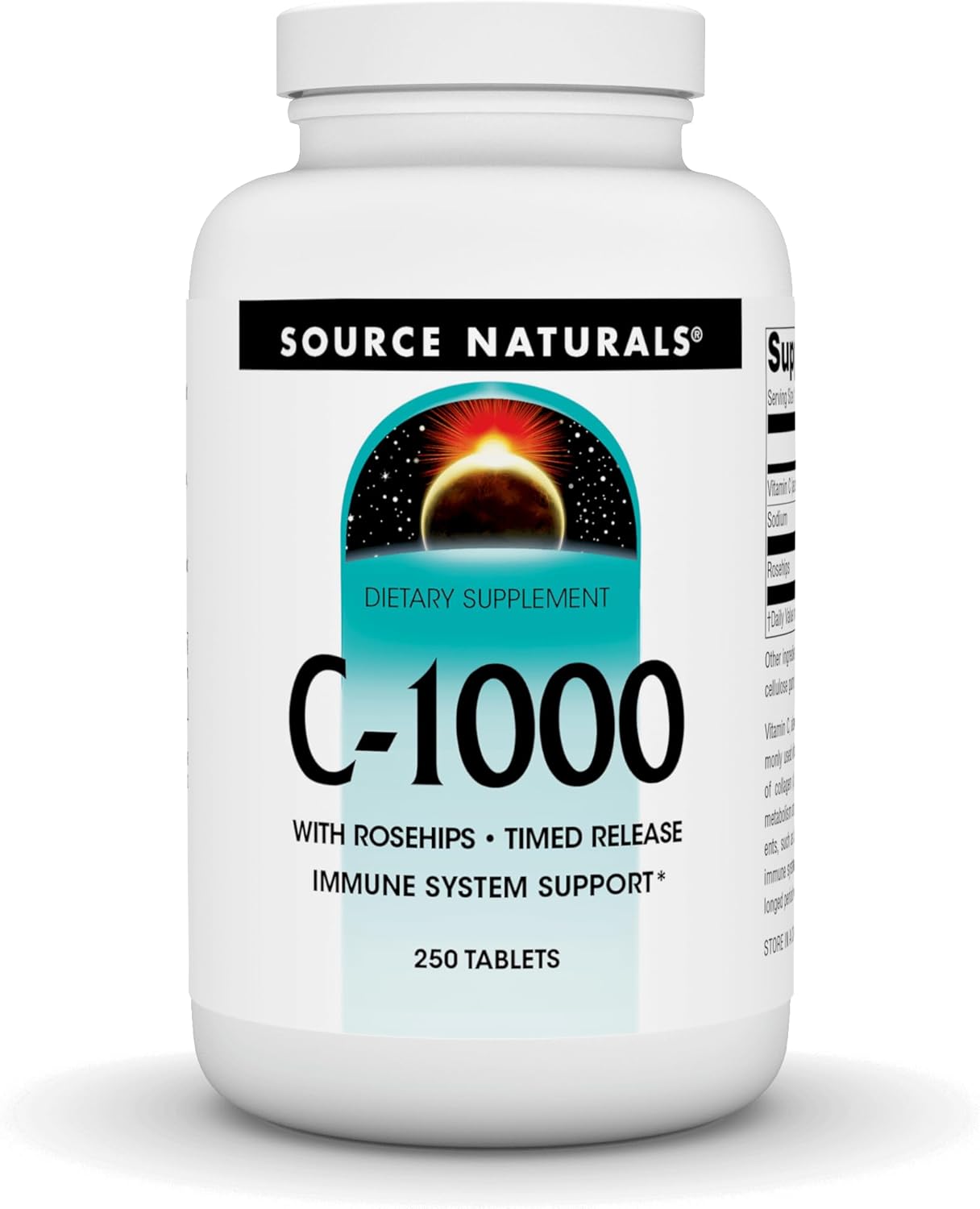 High Strength Vitamin C Supplement with Rose Hips - 1000mg Immune Support - 250 Time Release Tablets