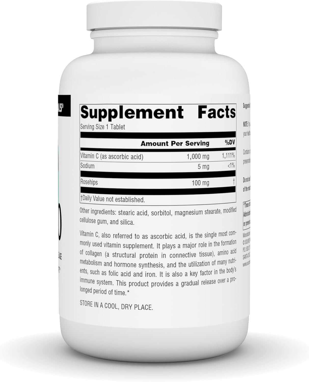 High Strength Vitamin C Supplement with Rose Hips - 1000mg Immune Support - 250 Time Release Tablets