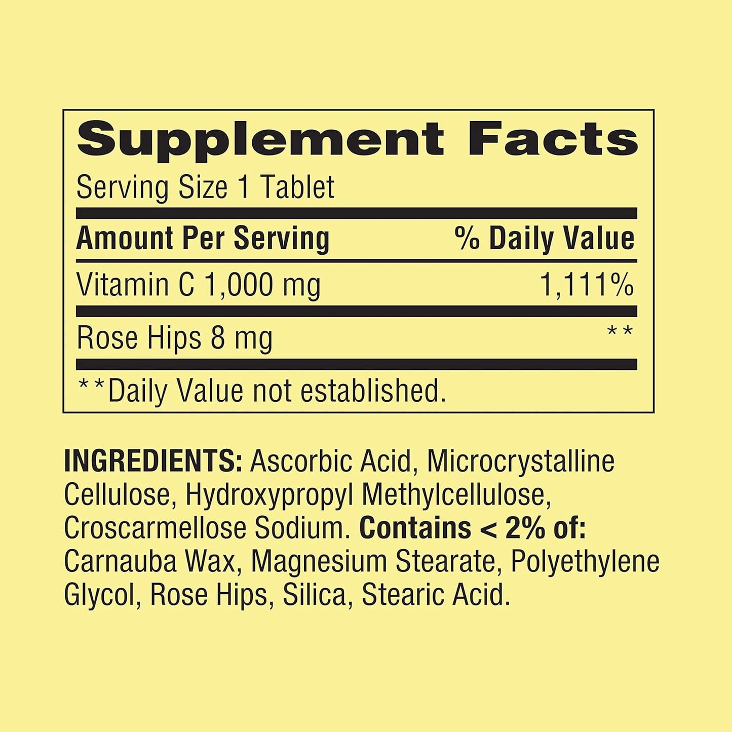 High Strength Vitamin C with Rose HIPS Tablets - 1,000 mg - 500 Count - Dietary Supplement Value Size
