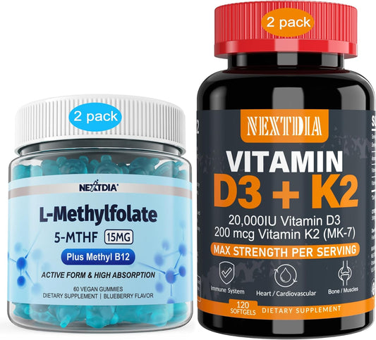 High Strength Vitamin D3 20,000 IU Gummies with K2(MK7), L-MethylFolate, and Methyl B12 for Immune Support