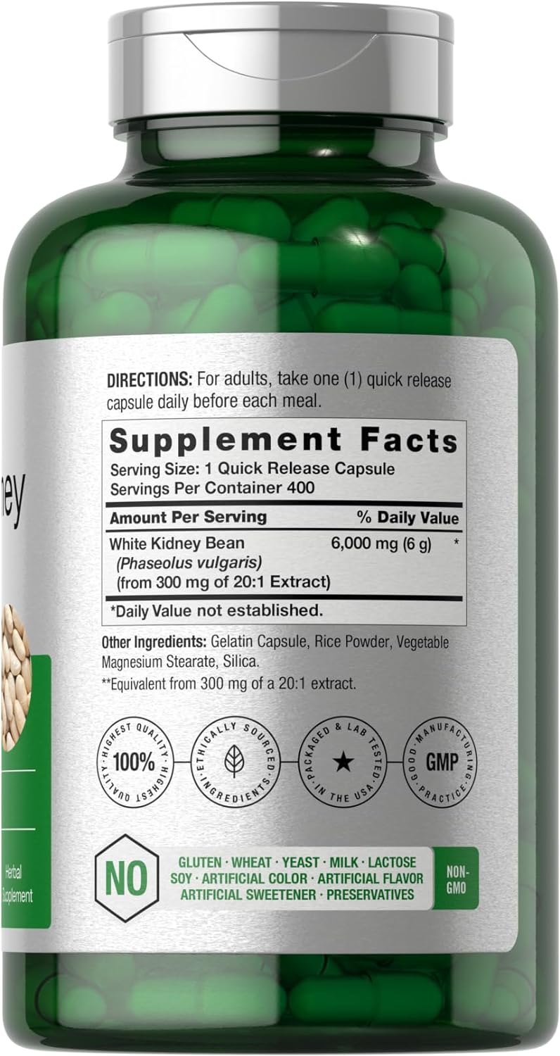 High Strength White Kidney Bean Extract Capsules | 6000mg | 400 Count | Non-GMO & Gluten Free - BoostGo Australia