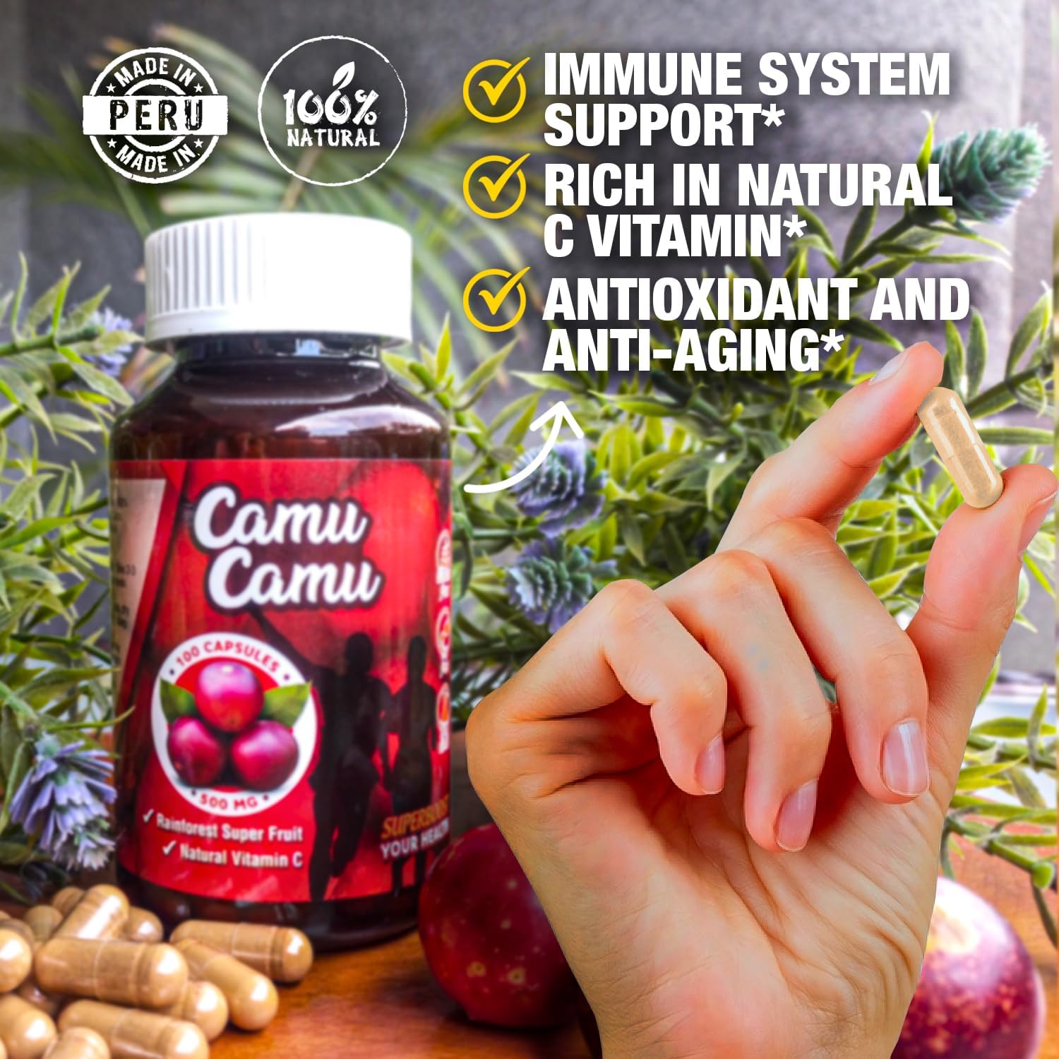 High Vitamin C Source: Sikyriah Camu Camu Capsules 1000mg for Immune Support, Antioxidant, Anti-Aging - Non-GMO & Gluten Free