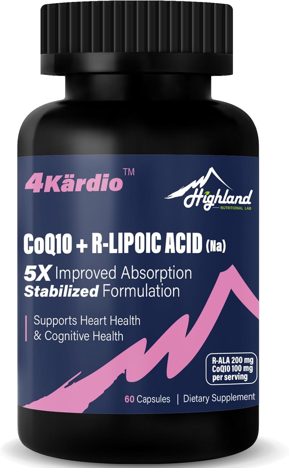 Highland Nutritional Lab CoQ10 100mg & R-Lipoic Acid (Na) 200mg, High Absorption R-Lipoic Acid/CoQ10 Supplement for Heart & Cognitive Health - 60 Capsules