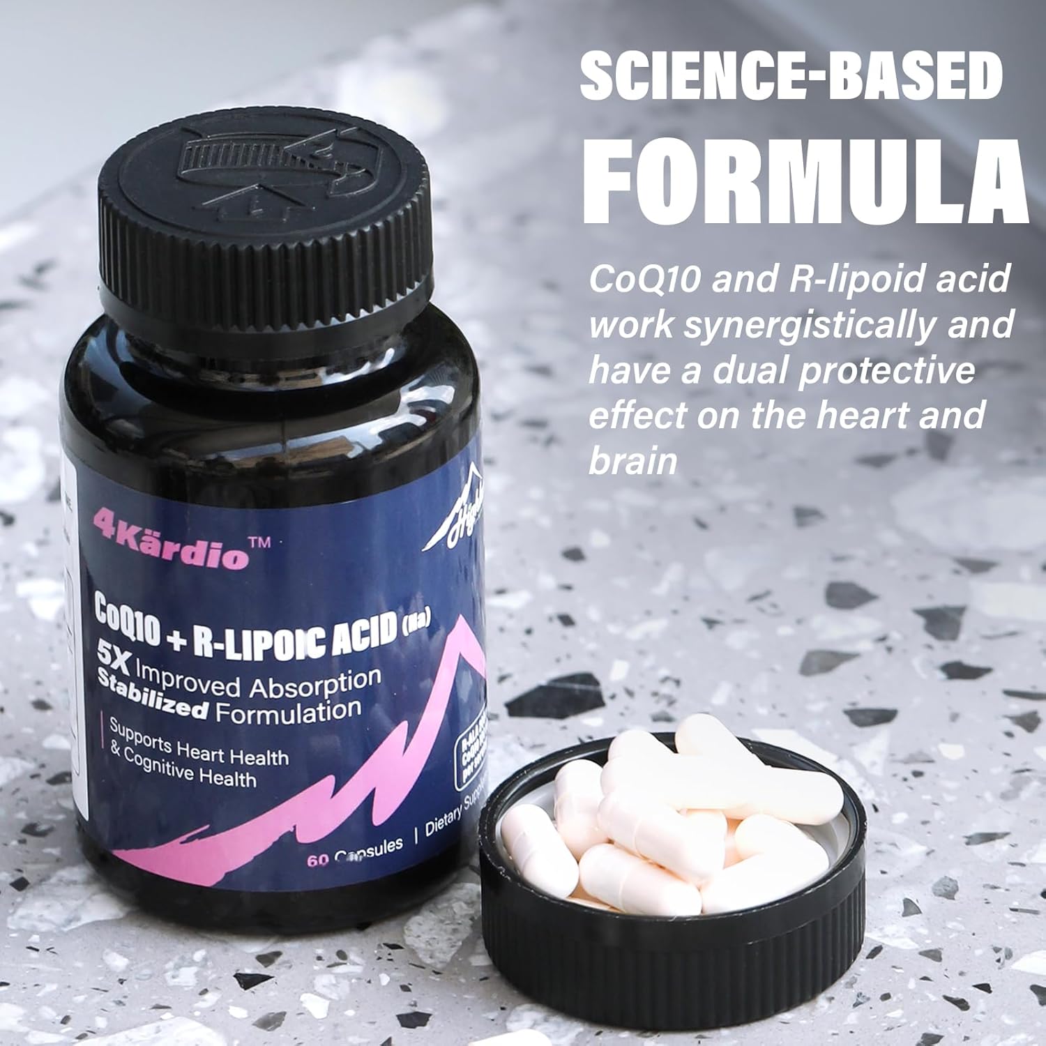 Highland Nutritional Lab CoQ10 100mg & R-Lipoic Acid (Na) 200mg, High Absorption R-Lipoic Acid/CoQ10 Supplement for Heart & Cognitive Health - 60 Capsules