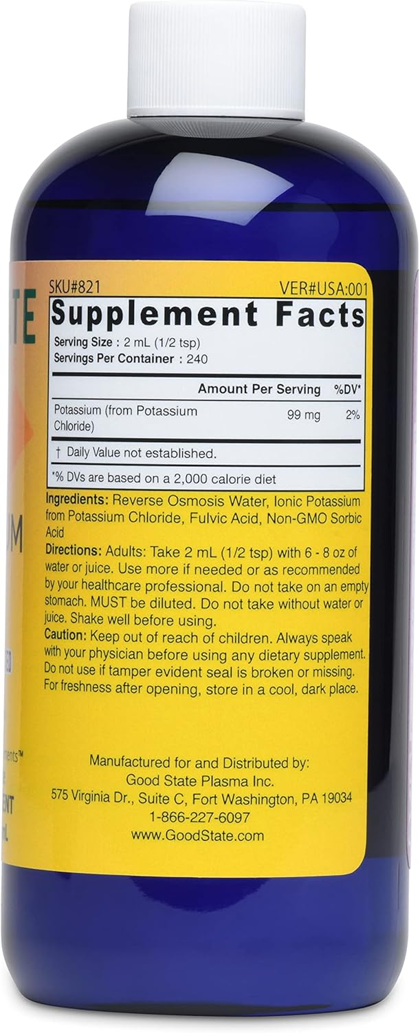 Highly Absorbable Cold Plasma-Activated Liquid Ionic Potassium - 99 mg per Serving - 240 Servings - Good State Formula 732