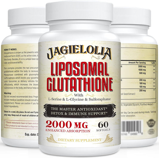 Highly Absorbable Liposomal Glutathione 2000 mg Softgels with L-Serine, L-Glycine & Sulforaphane - Powerful Antioxidant, Detox & Immune Support - 180 Count