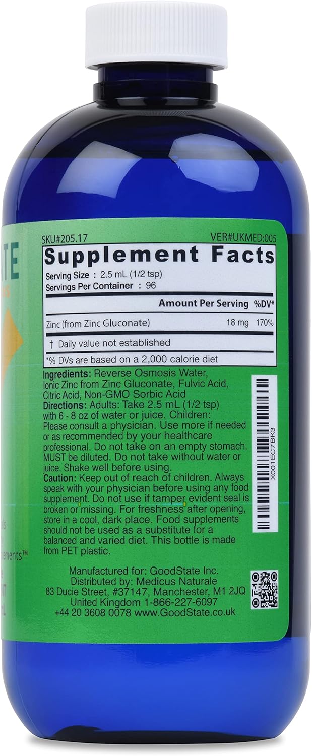 Highly Absorbable Liquid Ionic Zinc with Fulvic Acid - 96 Servings (18mg per serving) - 8 fl oz