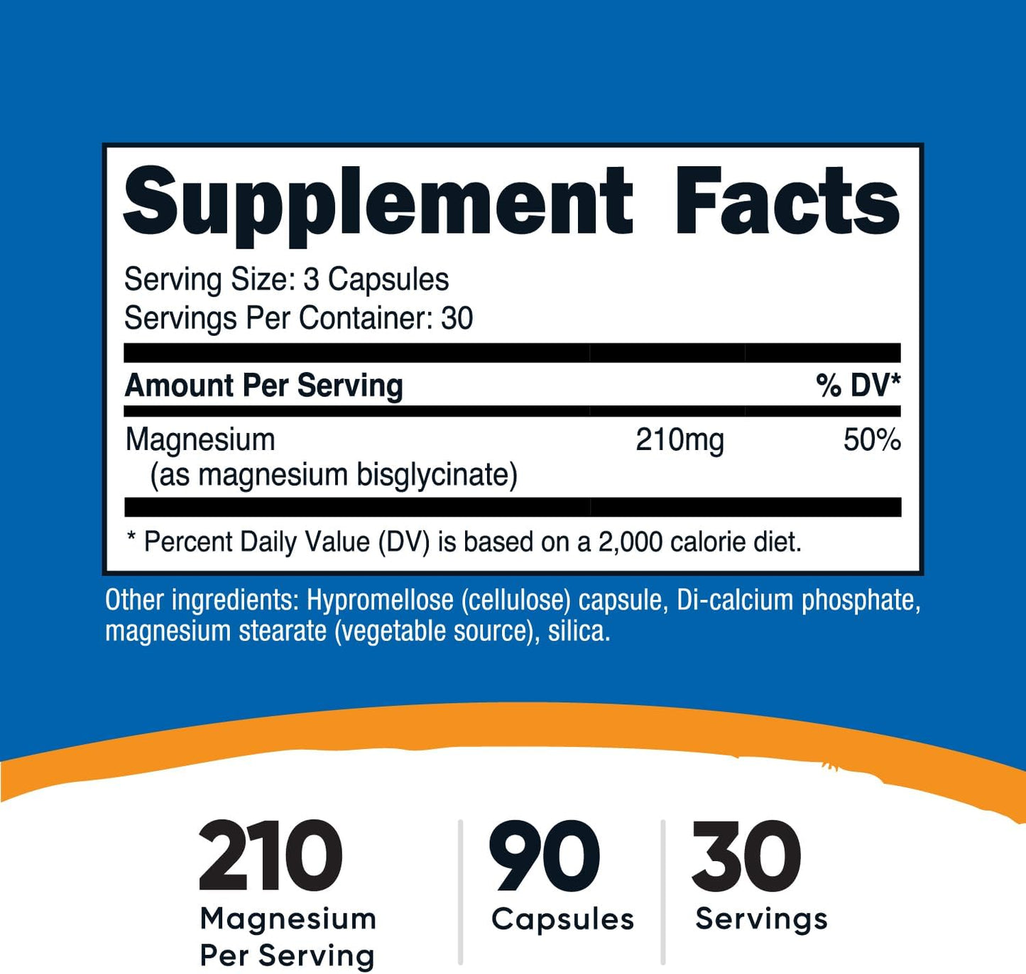 Highly Absorbable Magnesium Glycinate Capsules - 90 Capsules, 210 mg Per Serving - Nutricost Magnesium Supplement