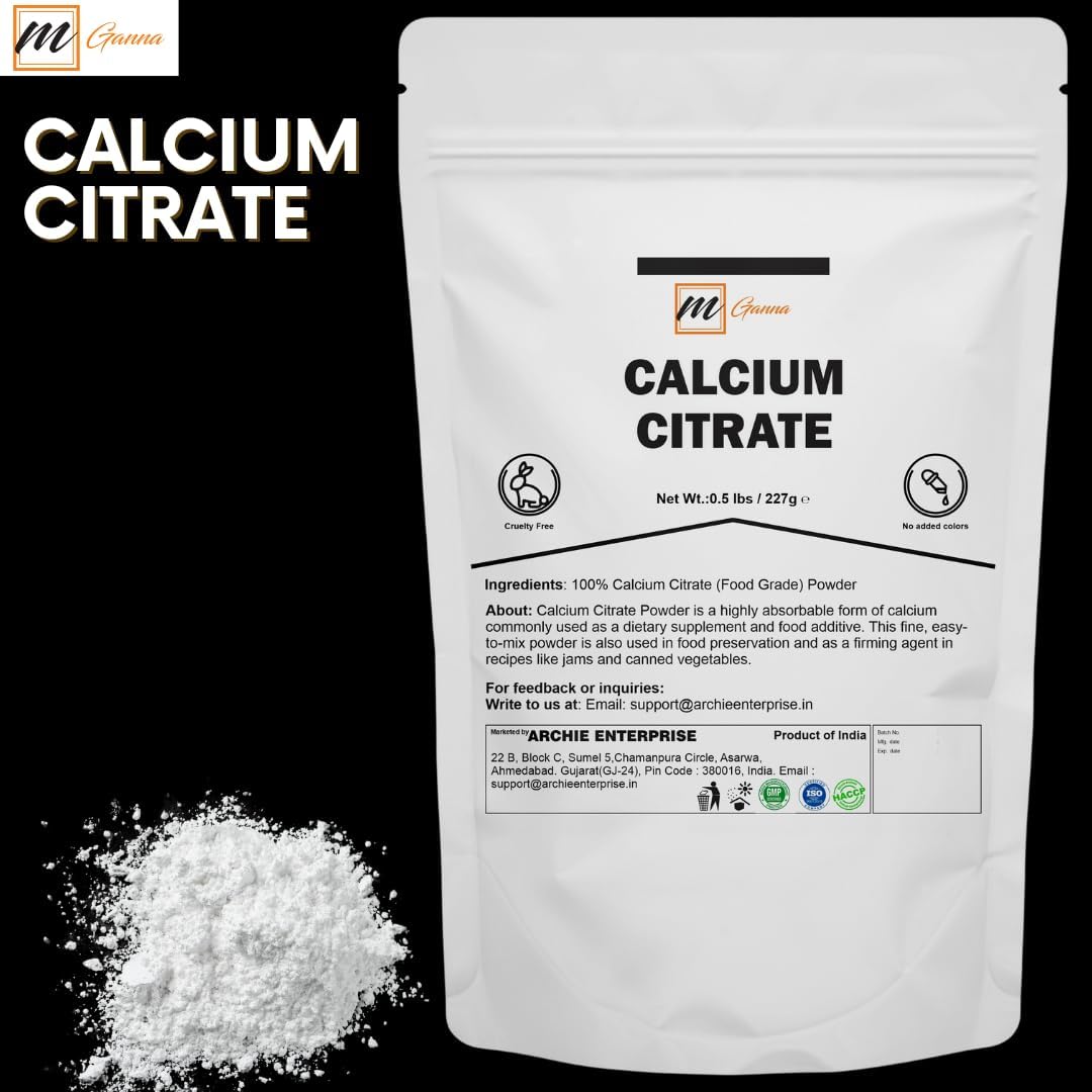 Highly Absorbable mGanna 100% Food Grade Calcium Citrate Powder - Versatile 0.5 lbs (227 g)