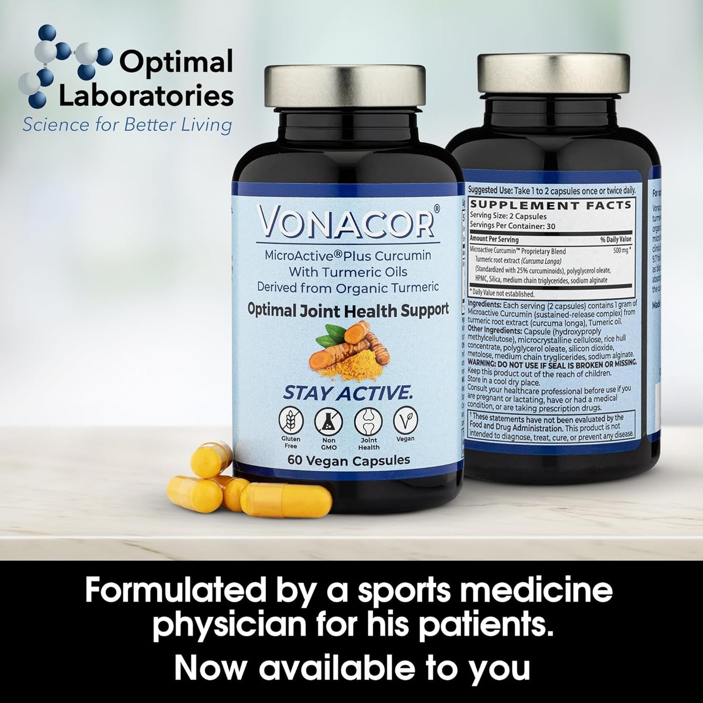 Highly Absorbable MicroActive Curcumin with Turmeric Oil Extract Capsules for Joint Health (500mg, Vegan, Non-GMO, Gluten-Free)