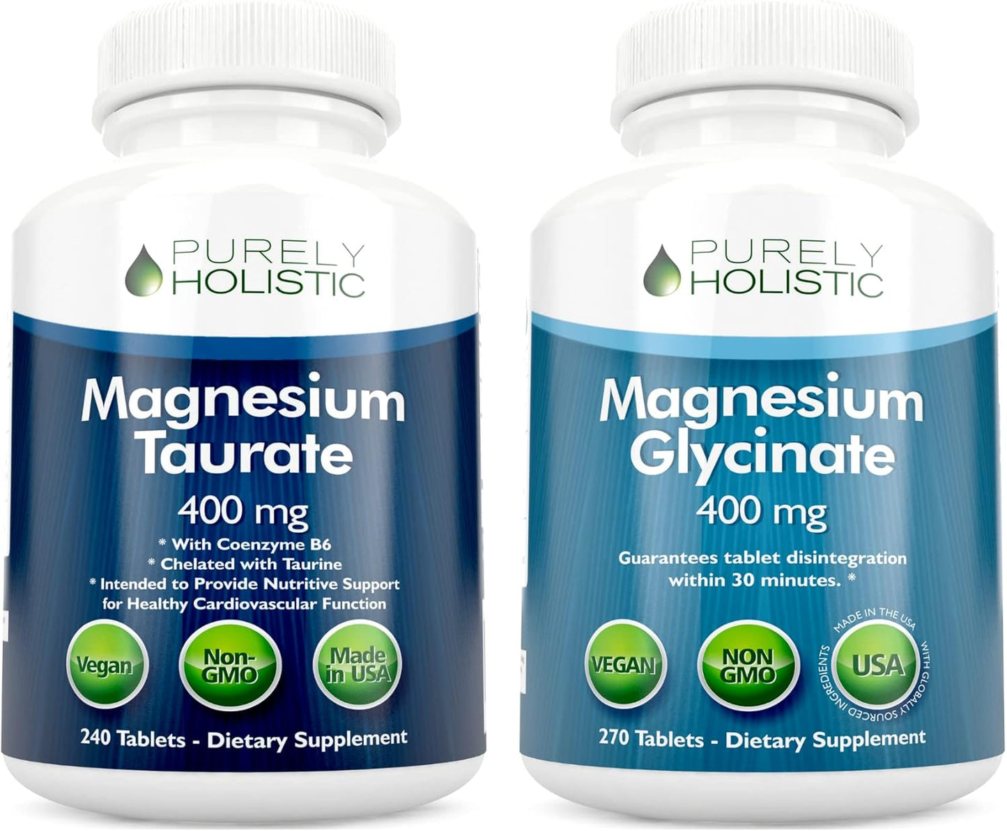 Highly Absorbable Vegan Magnesium Taurate & Glycinate Bundle - 400mg - 270 Tablets