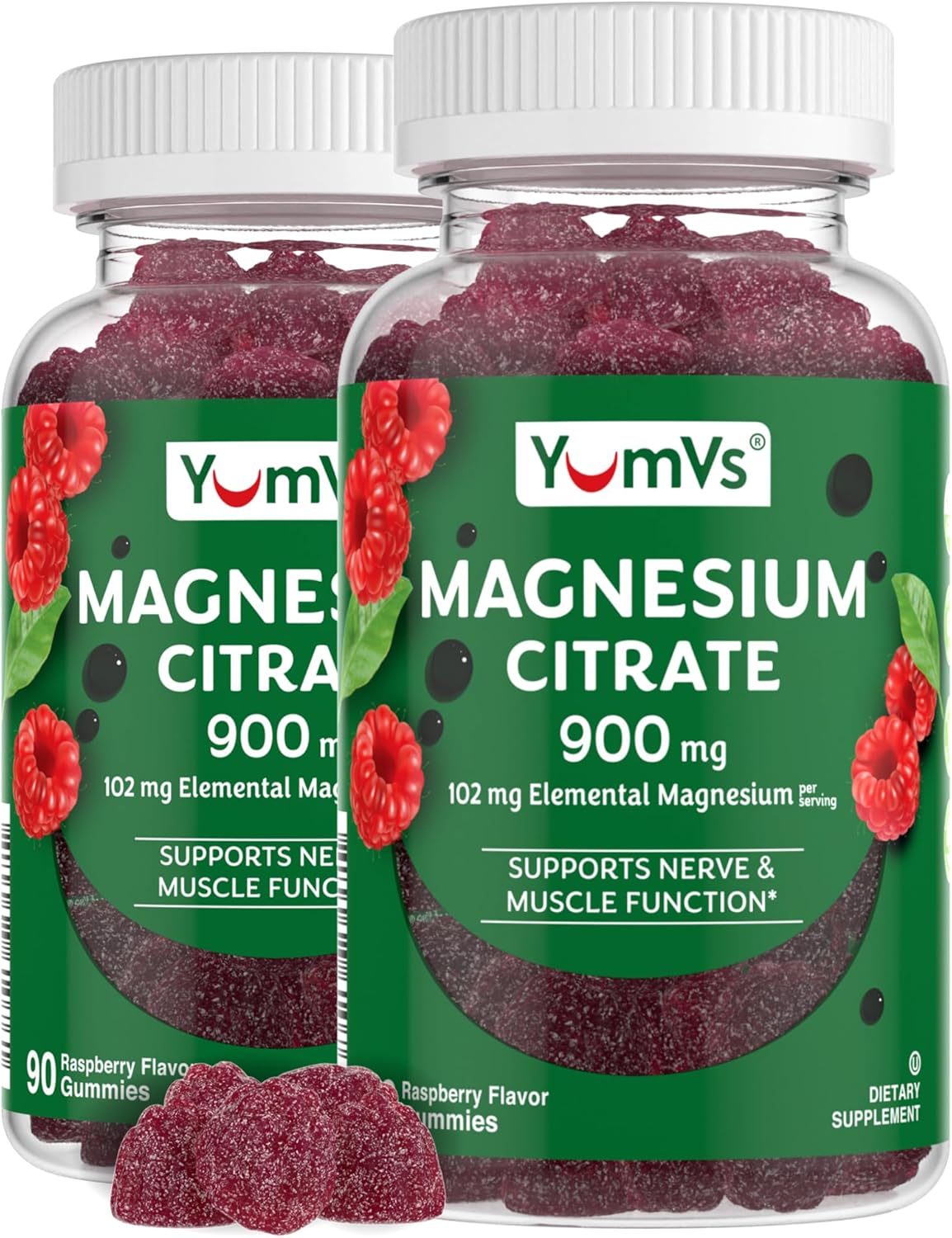 Highly Absorbable YUM-V'S Magnesium Citrate Gummies - 900mg Magnesium - Supports Nerve, Enzyme & Muscle Function - 90 Count (2 Pack) - BoostGo Australia