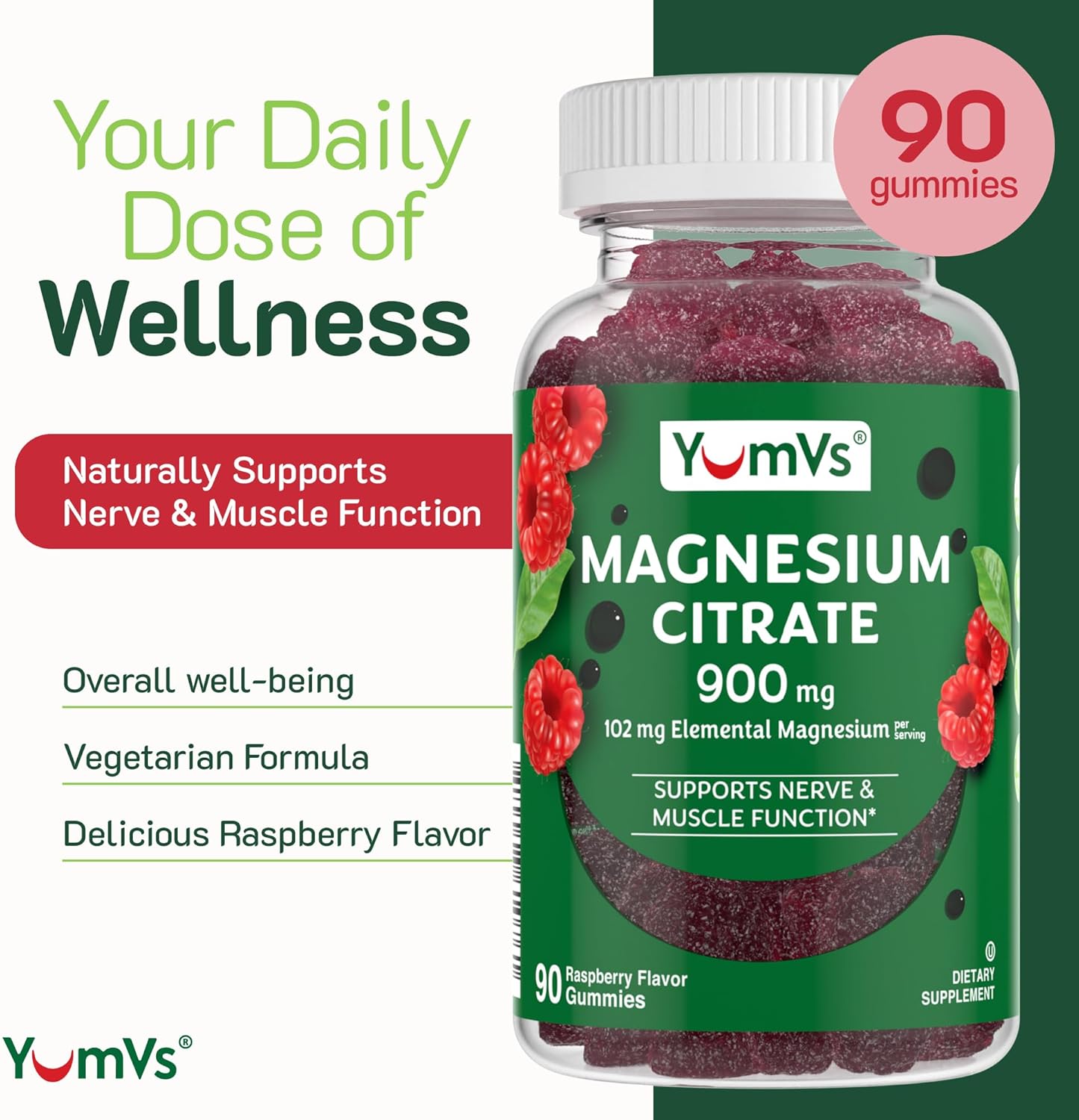 Highly Absorbable YUM-V'S Magnesium Citrate Gummies - 900mg Magnesium - Supports Nerve, Enzyme & Muscle Function - 90 Count (2 Pack) - BoostGo Australia