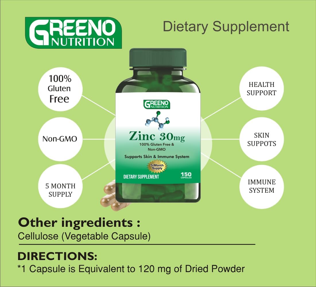 Highly Absorbable Zinc Picolinate Capsules 30mg - Immune System Support - 150 Count (5 Months) by GREENO NUTRITION