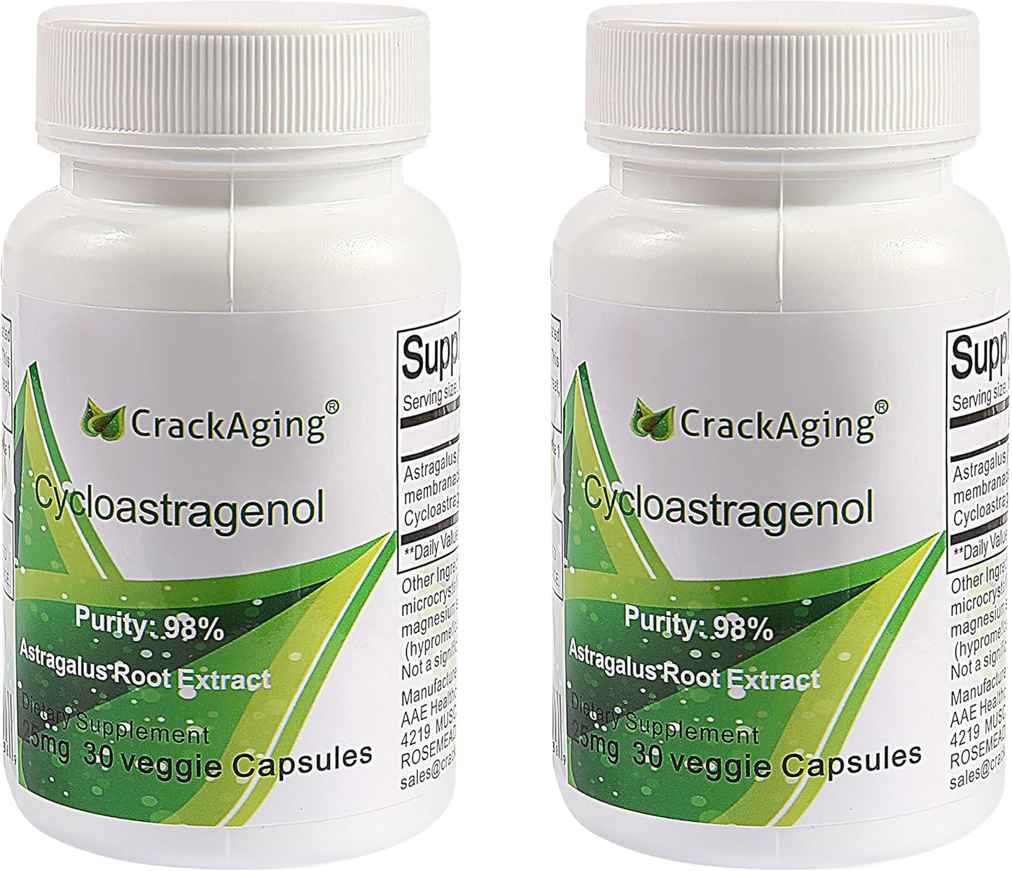 Highly Absorbent Cycloastragenol 98% 25mg 60 Capsules - Anti-Aging Telomerase Activator for Cell Health and Longevity - Pack of 2 Bottles