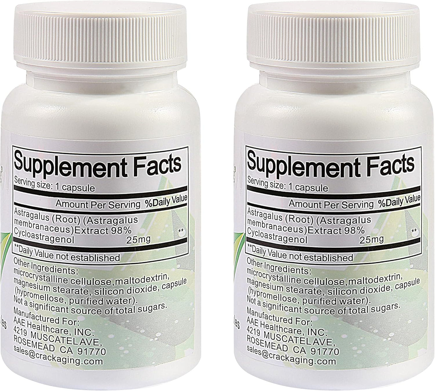 Highly Absorbent Cycloastragenol 98% 25mg 60 Capsules - Anti-Aging Telomerase Activator for Cell Health and Longevity - Pack of 2 Bottles