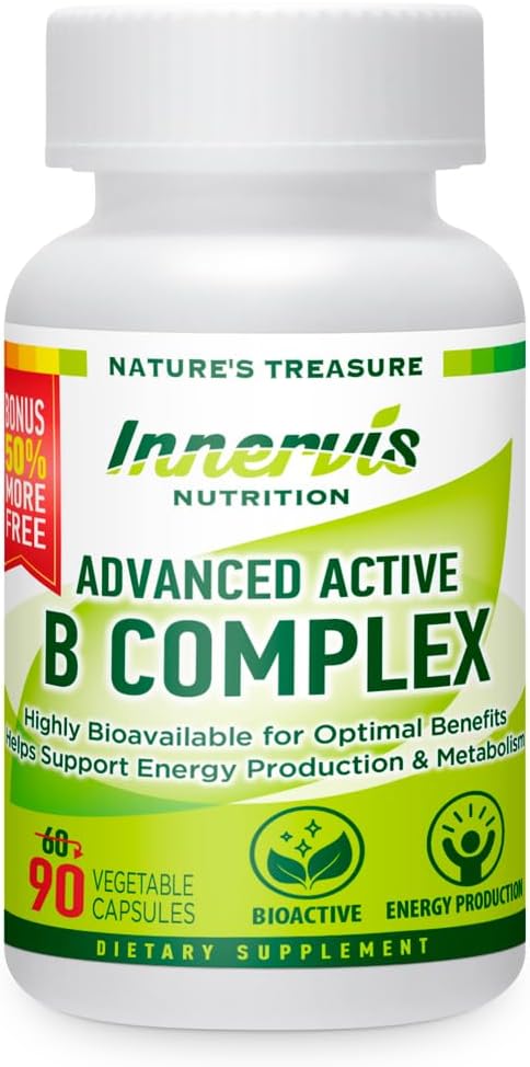 Highly Bioavailable Advanced Active Vitamin B-Complex for Energy, Brain & Metabolism - Vegetarian, 3rd Party Tested (90 Capsules)