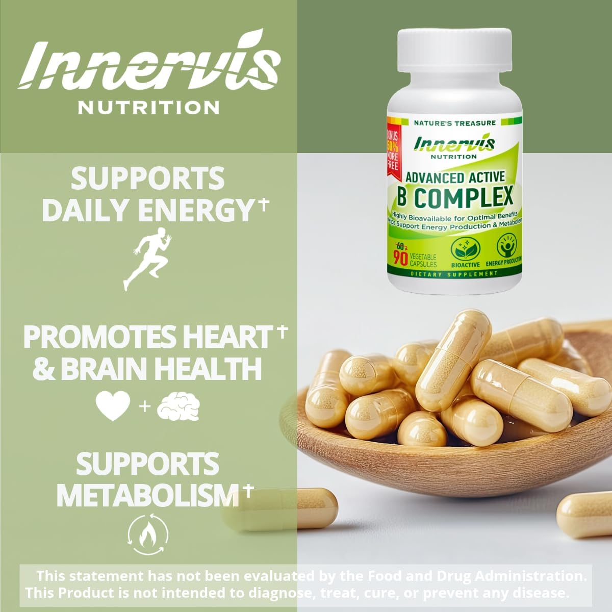 Highly Bioavailable Advanced Active Vitamin B-Complex for Energy, Brain & Metabolism - Vegetarian, 3rd Party Tested (90 Capsules)