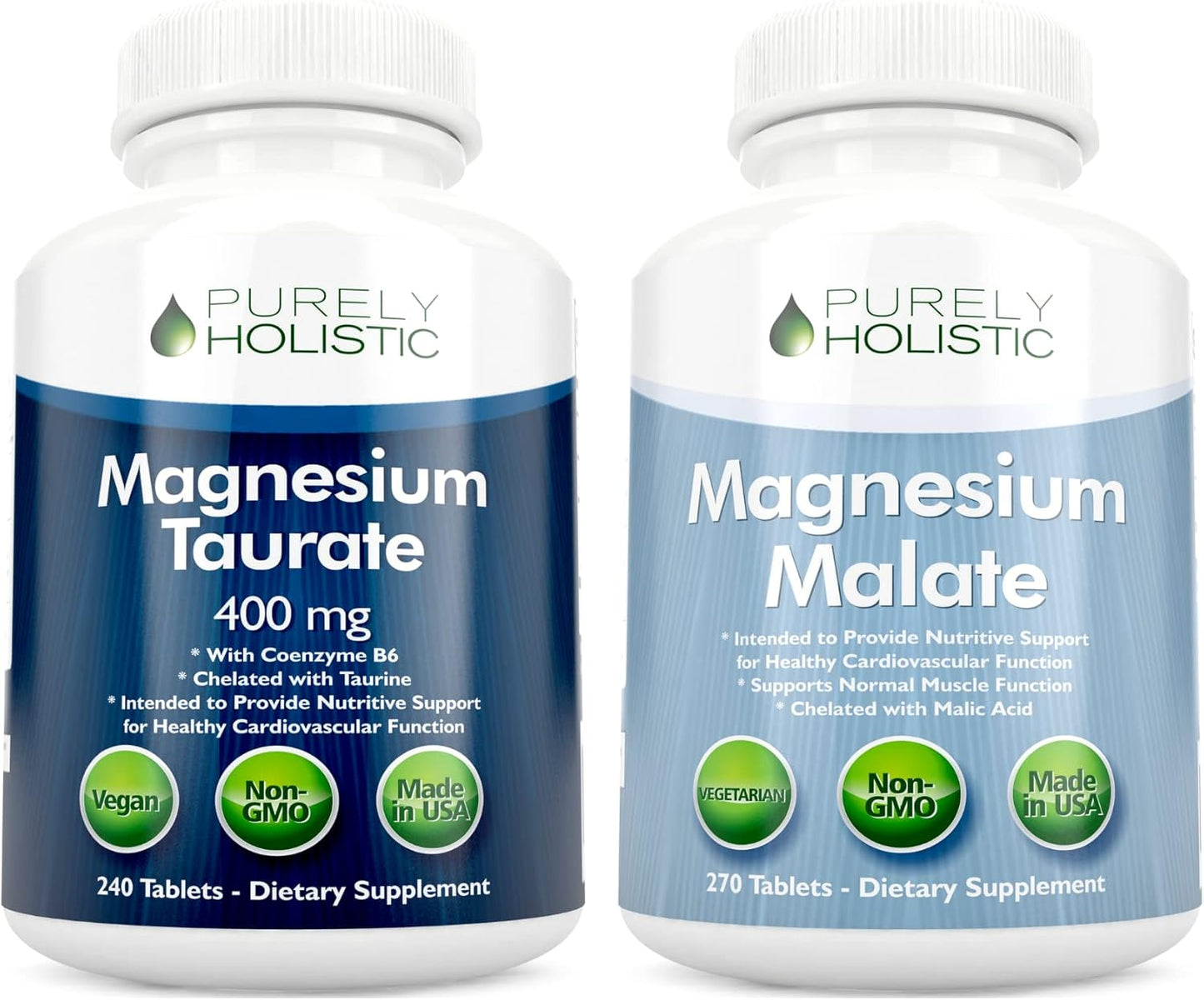 Highly Bioavailable Magnesium Taurate & Malate Bundle - 400mg - 270 Vegetarian Tablets x2 - Maximum Absorption